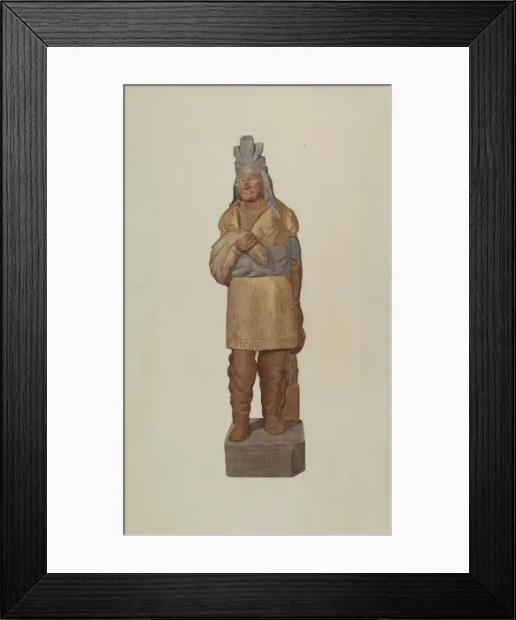 Framed Print : Cigar Store Indian, c. 1938. Creator: Henry Tomaszewski Framed Print : Cigar Store Indian, c. 1938. Creator: Henry Tomaszewski