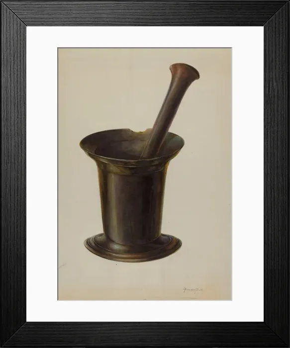 Framed Print : Mortar and Pestle, c. 1937. Creator: Gerald Transpota Framed Print : Mortar and Pestle, c. 1937. Creator: Gerald Transpota
