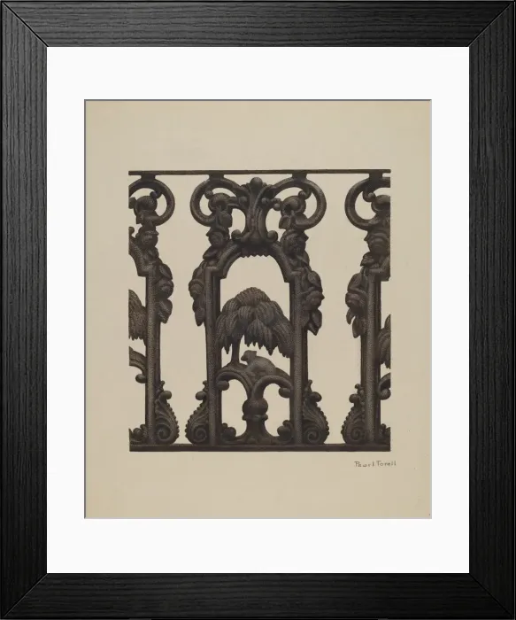 Framed Print : Cast Iron Fence, c. 1939. Creator: Pearl Torell Framed Print : Cast Iron Fence, c. 1939. Creator: Pearl Torell