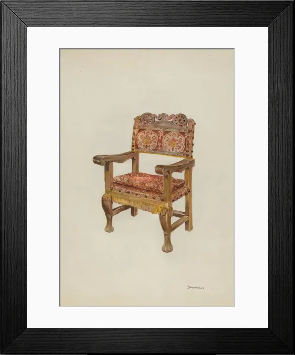 Framed Print : Hand-carved Armchair, c. 1937. Creator: Gerald Transpota Framed Print : Hand-carved Armchair, c. 1937. Creator: Gerald Transpota