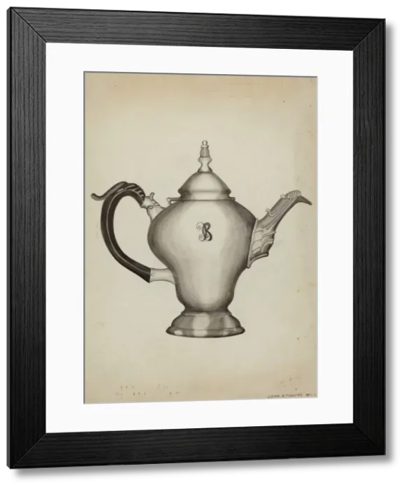 Framed Print : Silver Teapot, c. 1936. Creator: John R. Towers Framed Print : Silver Teapot, c. 1936. Creator: John R. Towers