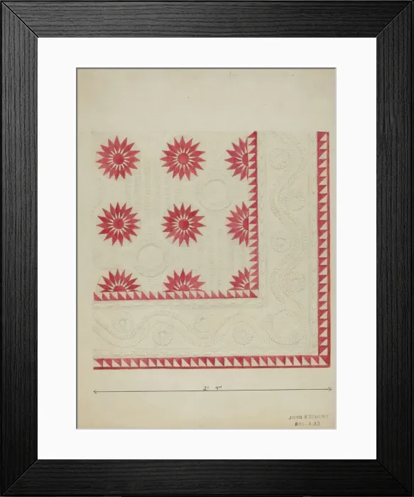 Framed Print : Quilted Applique Coverlet, c. 1936. Creator: John R. Towers Framed Print : Quilted Applique Coverlet, c. 1936. Creator: John R. Towers