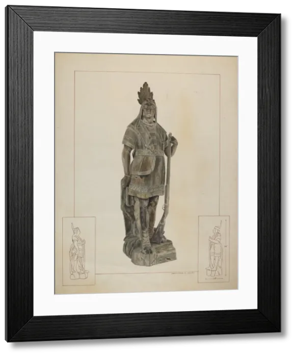 Framed Print : Wooden Indian Chief, c. 1937. Creator: Ernest A Towers Jr Framed Print : Wooden Indian Chief, c. 1937. Creator: Ernest A Towers Jr