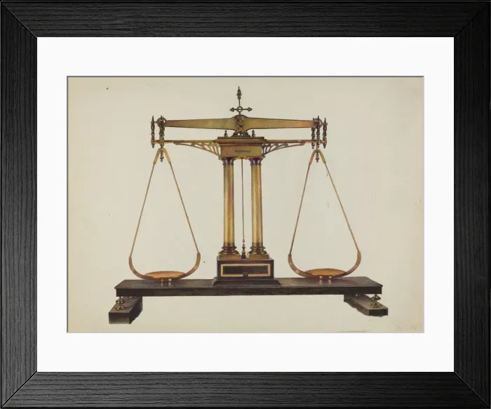 Framed Print : Scales for Weighing Gold, c. 1940. Creator: Robert W. R. Taylor Framed Print : Scales for Weighing Gold, c. 1940. Creator: Robert W. R. Taylor