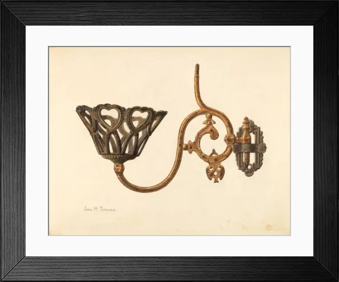 Framed Print : Swinging Lamp Bracket, c. 1940. Creator: John H. Tercuzzi Framed Print : Swinging Lamp Bracket, c. 1940. Creator: John H. Tercuzzi
