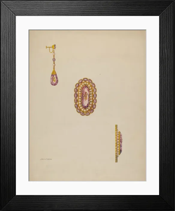 Framed Print : Brooch and Earrings, c. 1936. Creator: John Thorsen Framed Print : Brooch and Earrings, c. 1936. Creator: John Thorsen