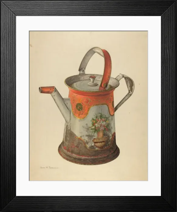 Framed Print : Toleware Water Can, c. 1938. Creator: John H. Tercuzzi Framed Print : Toleware Water Can, c. 1938. Creator: John H. Tercuzzi