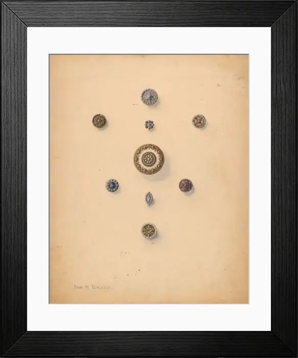 Framed Print : Buttons, c. 1937. Creator: John H. Tercuzzi Framed Print : Buttons, c. 1937. Creator: John H. Tercuzzi