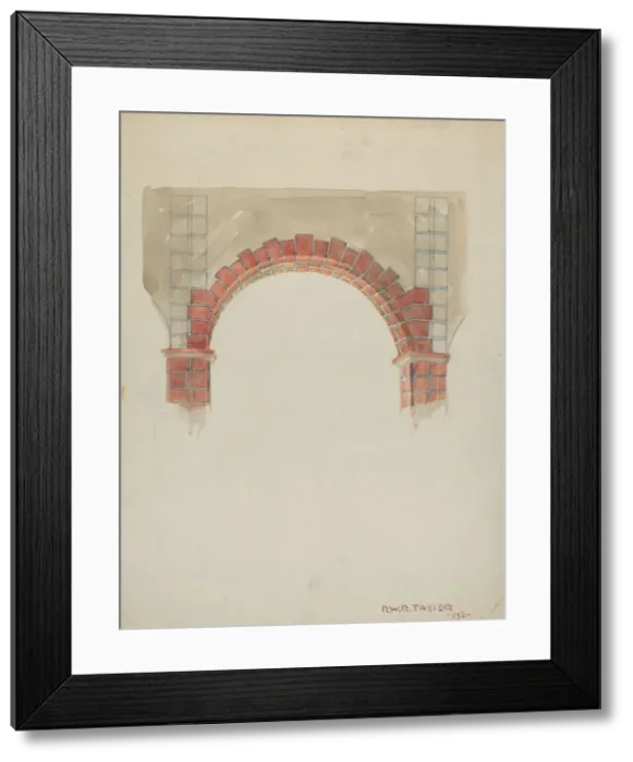 Framed Print : Restoration Drawing: Main Doorway & Arch to Mission House, 1936. Creator: Robert W. R Framed Print : Restoration Drawing: Main Doorway & Arch to Mission House, 1936. Creator: Robert W. R