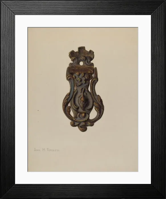 Framed Print : Door Knocker, c. 1940. Creator: John H. Tercuzzi Framed Print : Door Knocker, c. 1940. Creator: John H. Tercuzzi