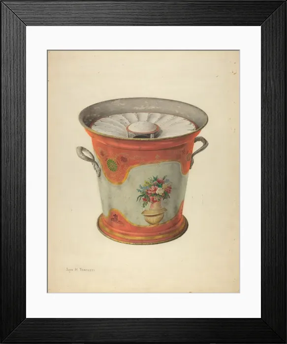 Framed Print : Toleware Slop Pail, 1935 / 1942. Creator: John H. Tercuzzi Framed Print : Toleware Slop Pail, 1935 / 1942. Creator: John H. Tercuzzi