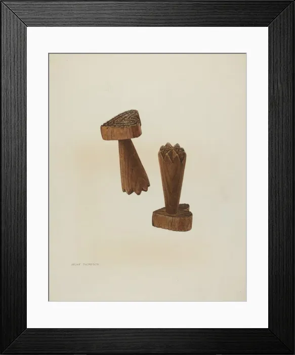 Framed Print : Pa. German Treen Double Butter Stamp, c. 1938. Creator: Archie Thompson Framed Print : Pa. German Treen Double Butter Stamp, c. 1938. Creator: Archie Thompson