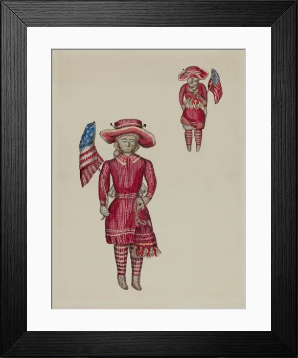 Framed Print : Knitted Doll with Flag, c. 1937. Creator: Verna Tallman Framed Print : Knitted Doll with Flag, c. 1937. Creator: Verna Tallman
