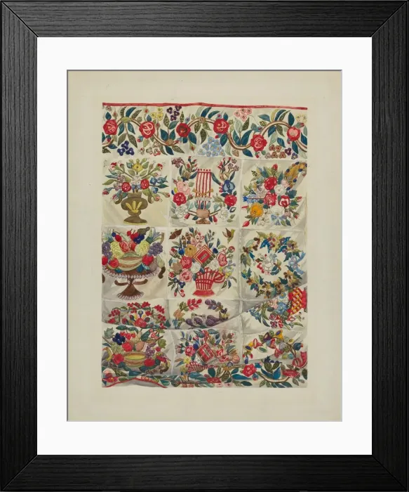 Framed Print : Applique Quilt (Friendship Quilt), c. 1937. Creator: Verna Tallman Framed Print : Applique Quilt (Friendship Quilt), c. 1937. Creator: Verna Tallman