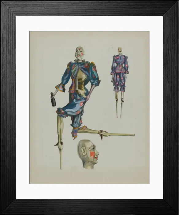 Framed Print : Drunken Clown Puppet, c. 1937. Creator: Verna Tallman Framed Print : Drunken Clown Puppet, c. 1937. Creator: Verna Tallman