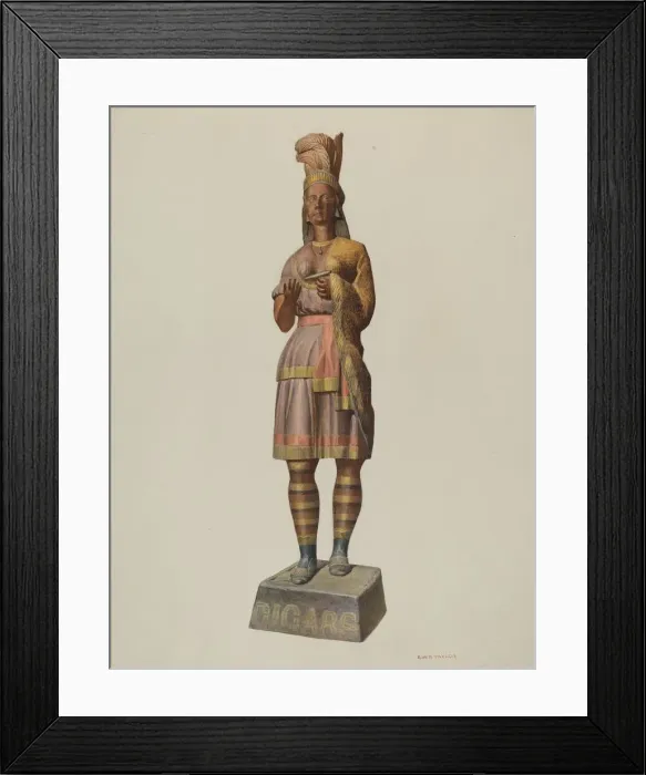 Framed Print : Indian Cigar Store Woman, c. 1940. Creator: Robert W. R. Taylor Framed Print : Indian Cigar Store Woman, c. 1940. Creator: Robert W. R. Taylor
