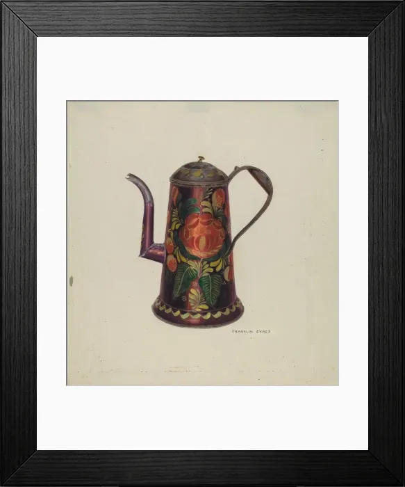 Framed Print : Toleware Tin Teapot, c. 1940. Creator: Franklyn Syres Framed Print : Toleware Tin Teapot, c. 1940. Creator: Franklyn Syres