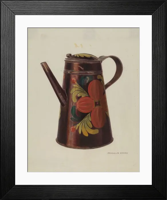 Framed Print : Toleware Tin Teapot, c. 1940. Creator: Franklyn Syres Framed Print : Toleware Tin Teapot, c. 1940. Creator: Franklyn Syres