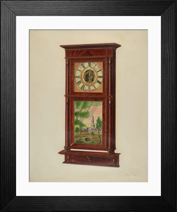 Framed Print : Wall Clock with Mantel, c. 1939. Creator: Richard Taylor Framed Print : Wall Clock with Mantel, c. 1939. Creator: Richard Taylor