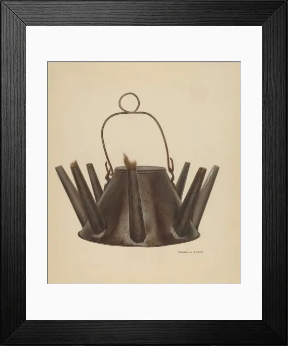 Framed Print : Lard Oil Lamp, c. 1940. Creator: Franklyn Syres Framed Print : Lard Oil Lamp, c. 1940. Creator: Franklyn Syres