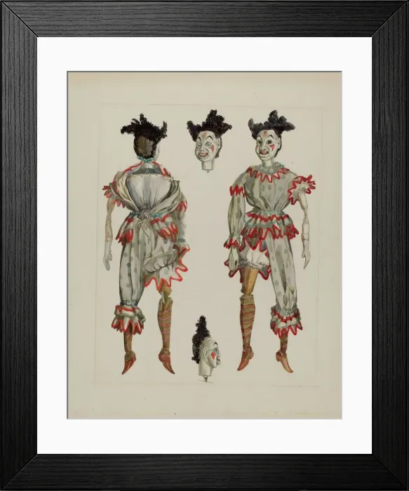 Framed Print : Puppet - Clown on a Tear, c. 1937. Creator: Verna Tallman Framed Print : Puppet - Clown on a Tear, c. 1937. Creator: Verna Tallman