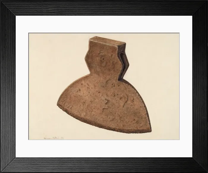 Framed Print : Broad Axe Head, 1938. Creator: Herman O. Stroh Framed Print : Broad Axe Head, 1938. Creator: Herman O. Stroh