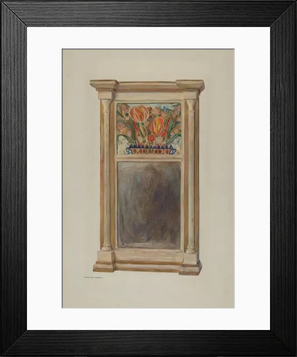 Framed Print : Looking Glass with Decorated Glass Panel, c. 1939. Creator: Carl Strehlau Framed Print : Looking Glass with Decorated Glass Panel, c. 1939. Creator: Carl Strehlau
