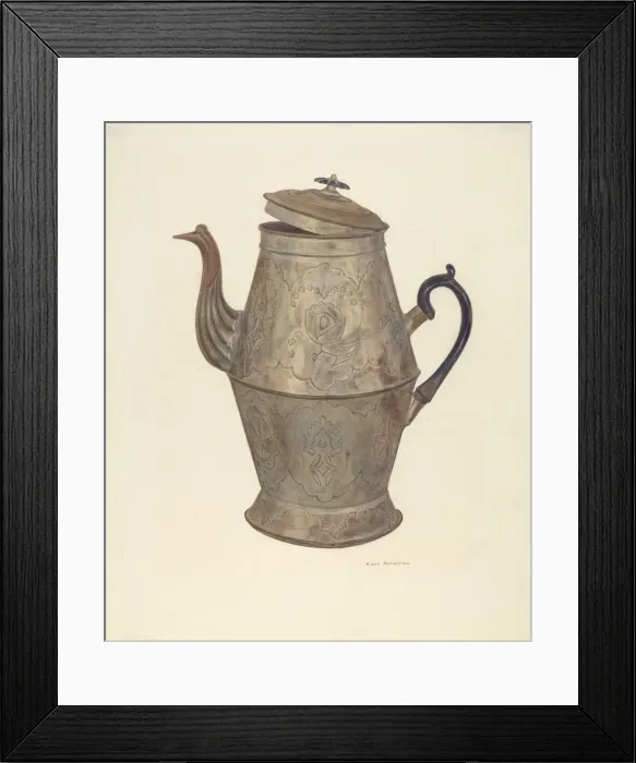 Framed Print : Tin Coffee Pot, 1935 / 1942. Creator: Carl Strehlau Framed Print : Tin Coffee Pot, 1935 / 1942. Creator: Carl Strehlau