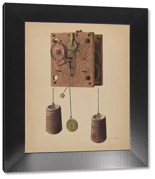 Mechanism of Eli Terry Clock, 1940. Creator: Herman O. Stroh
