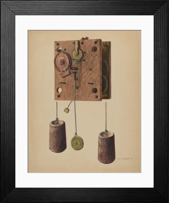 Framed Print : Mechanism of Eli Terry Clock, 1940. Creator: Herman O. Stroh Framed Print : Mechanism of Eli Terry Clock, 1940. Creator: Herman O. Stroh
