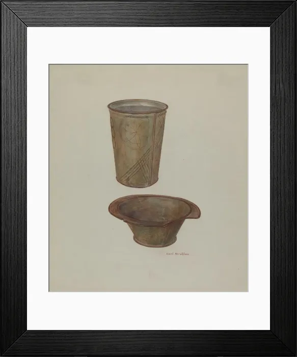Framed Print : Pa. German Shaving Mug and Basin, c. 1940. Creator: Carl Strehlau Framed Print : Pa. German Shaving Mug and Basin, c. 1940. Creator: Carl Strehlau