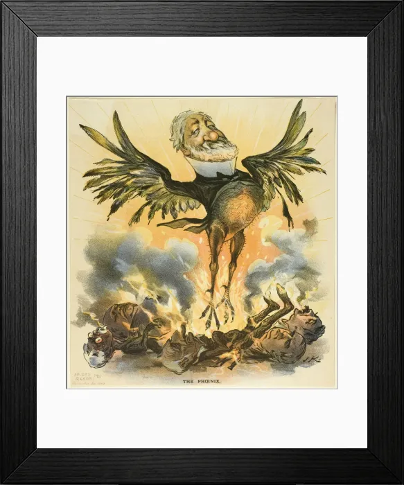 Framed Print : The Phoenix, from Puck, 1890. Creator: Joseph Keppler Framed Print : The Phoenix, from Puck, 1890. Creator: Joseph Keppler
