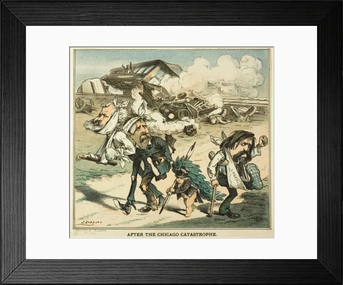 Framed Print : After the Chicago Catastrophe, from Puck, 1880. Creator: Joseph Keppler Framed Print : After the Chicago Catastrophe, from Puck, 1880. Creator: Joseph Keppler