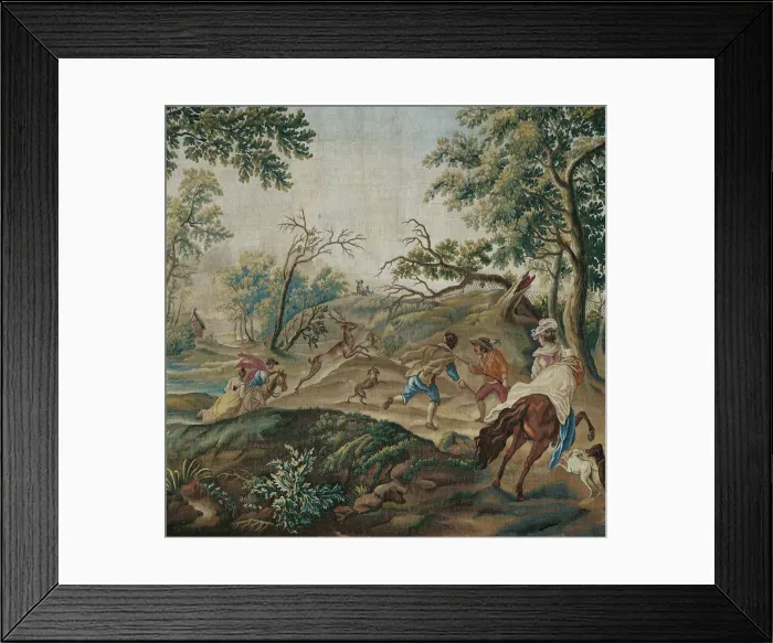 Framed Print : The Stag Hunt, from Pastoral Hunting Scenes, Aubusson, c. 1775. Creator: Unknown Framed Print : The Stag Hunt, from Pastoral Hunting Scenes, Aubusson, c. 1775. Creator: Unknown