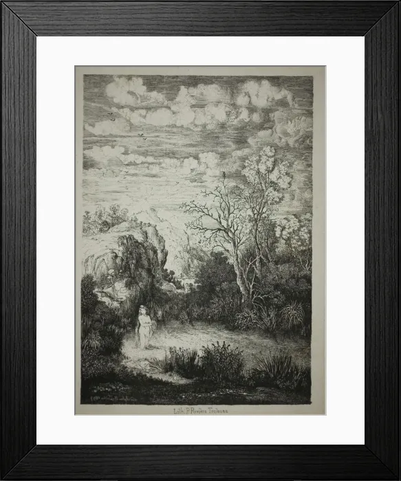 Framed Print : Bathing Woman and Time, 1857. Creator: Rodolphe Bresdin Framed Print : Bathing Woman and Time, 1857. Creator: Rodolphe Bresdin