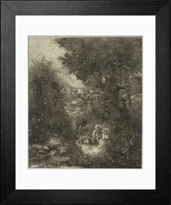 Framed Print : Rest on the Flight into Egypt with Saddled Donkey, 1871. Creator: Rodolphe Bresdin Framed Print : Rest on the Flight into Egypt with Saddled Donkey, 1871. Creator: Rodolphe Bresdin