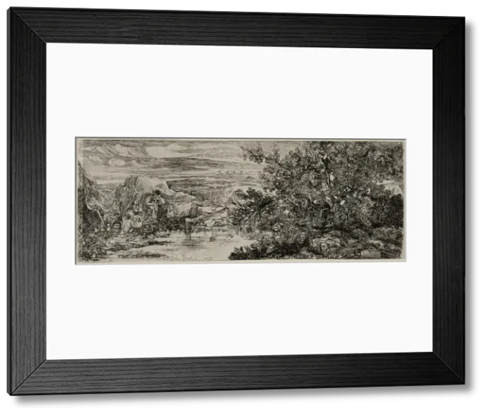 Framed Print : The Holy Family beside a Pool, 1865. Creator: Rodolphe Bresdin