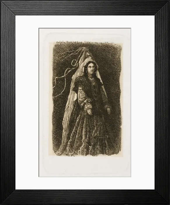 Framed Print : Woman in Fantastic Medieval Costume, n. d. Creator: Rodolphe Bresdin Framed Print : Woman in Fantastic Medieval Costume, n. d. Creator: Rodolphe Bresdin