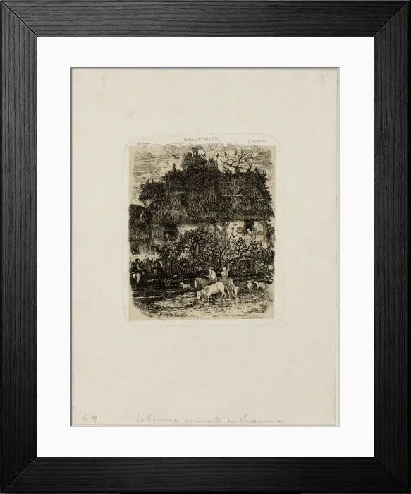 Framed Print : The Thatch-Roofed Farmhouse, from Revue Fantaisiste, 1861. Creator: Rodolphe Bresdin Framed Print : The Thatch-Roofed Farmhouse, from Revue Fantaisiste, 1861. Creator: Rodolphe Bresdin