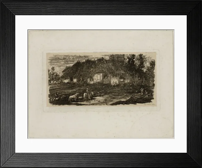 Framed Print : Farmyard, from Revue Fantaisiste, 1861. Creator: Rodolphe Bresdin