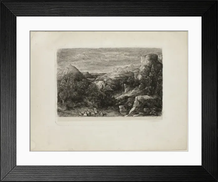 Framed Print : Bathers in a Mountain Pool, 1865. Creator: Rodolphe Bresdin Framed Print : Bathers in a Mountain Pool, 1865. Creator: Rodolphe Bresdin