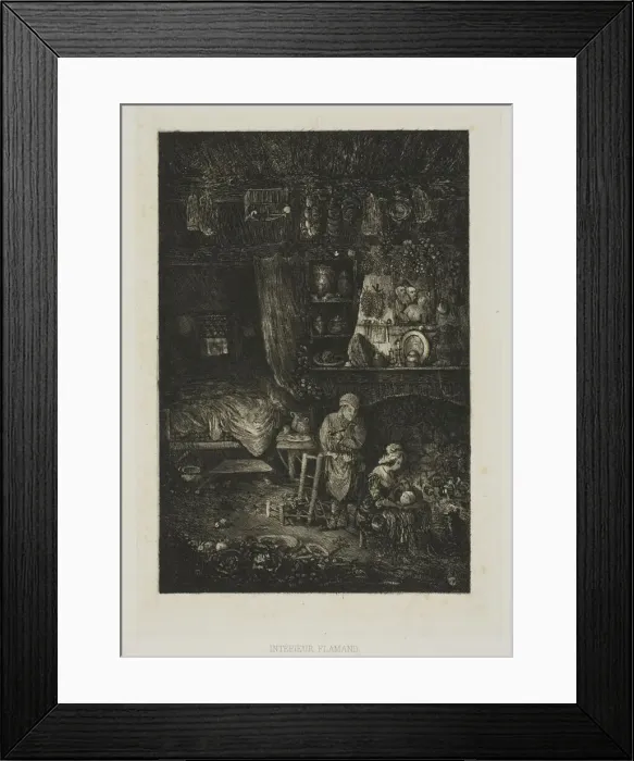 Framed Print : Flemish Interior, from Revue Fantaisiste, 1856. Creator: Rodolphe Bresdin Framed Print : Flemish Interior, from Revue Fantaisiste, 1856. Creator: Rodolphe Bresdin