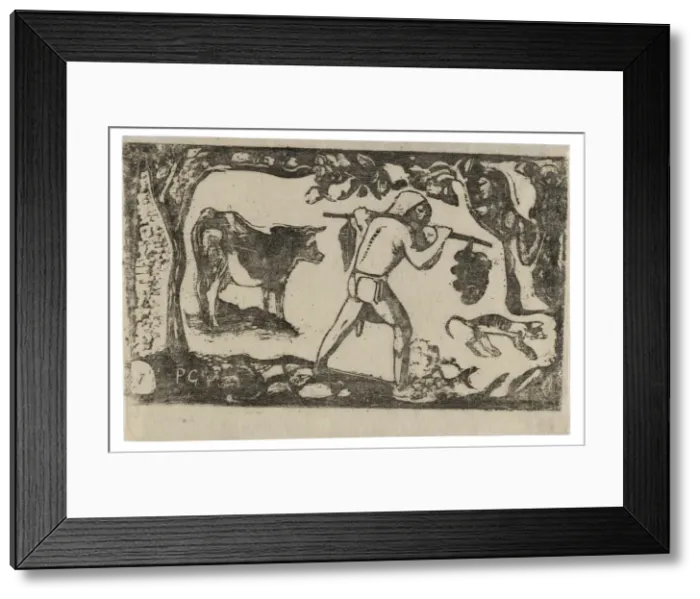 Framed Print : Tahitian Carrying Bananas, from the Suite of Late Wood-Block Prints, 1898 / 99 Framed Print : Tahitian Carrying Bananas, from the Suite of Late Wood-Block Prints, 1898 / 99