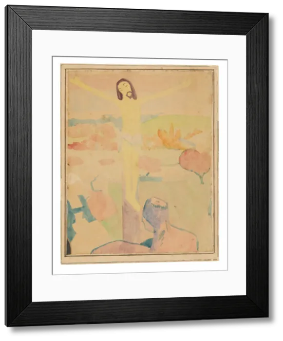 Framed Print : The Yellow Christ (recto), Female Bather Wading through a Brook, c. 1889 Framed Print : The Yellow Christ (recto), Female Bather Wading through a Brook, c. 1889