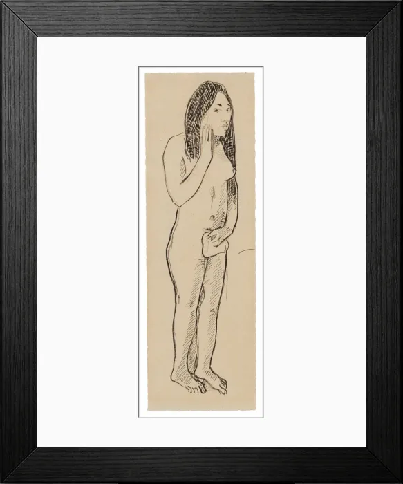 Framed Print : Tahitian Eve (related to the painting Parau ne te varua ino) (recto); Fragment of Inscr Framed Print : Tahitian Eve (related to the painting Parau ne te varua ino) (recto); Fragment of Inscr