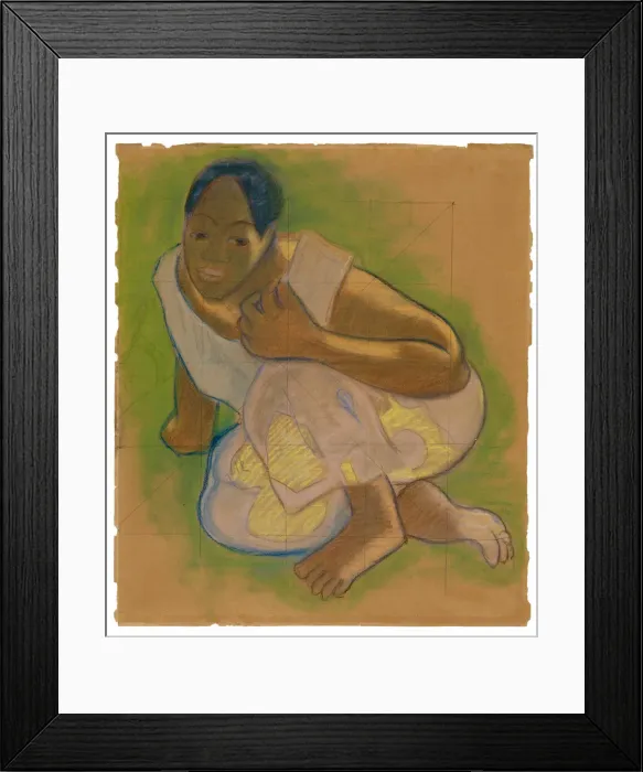 Framed Print : Crouching Tahitian Woman (related to the painting Nafea faa ipoipo [When Will You Marry)