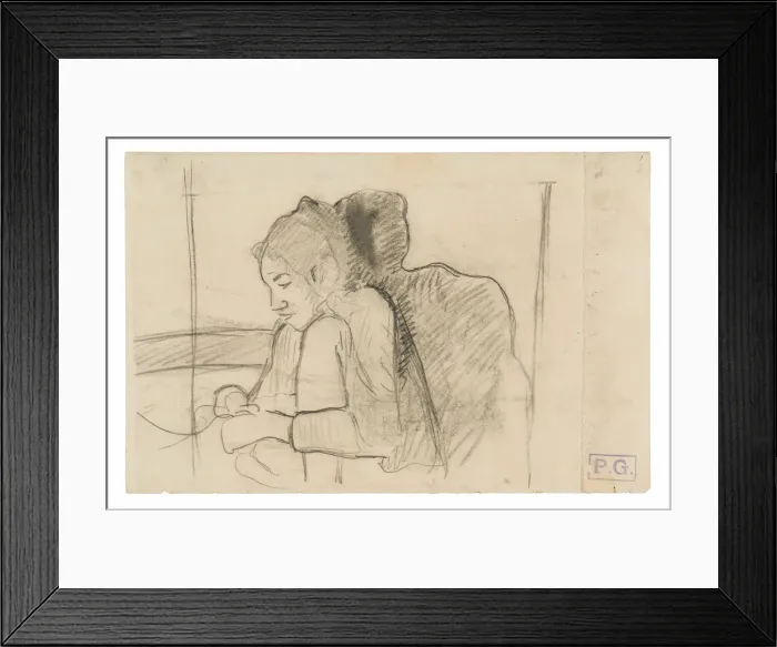 Framed Print : Seated Tahitian Woman (recto), Sketches of Roosters and Chickens (verso), 1891 / 93 Framed Print : Seated Tahitian Woman (recto), Sketches of Roosters and Chickens (verso), 1891 / 93
