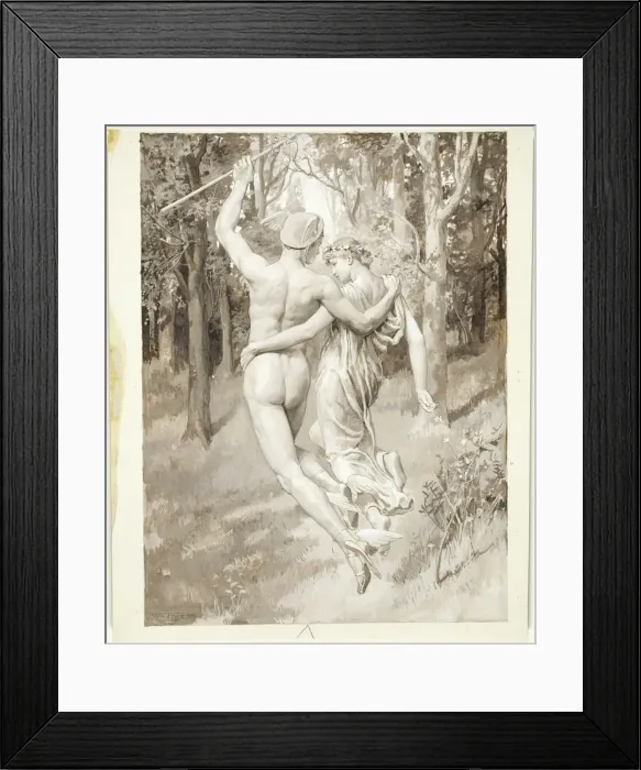 Framed Print : Into the Green Recessed Woods They Flew, 1885. Creator: Will H. Low Framed Print : Into the Green Recessed Woods They Flew, 1885. Creator: Will H. Low
