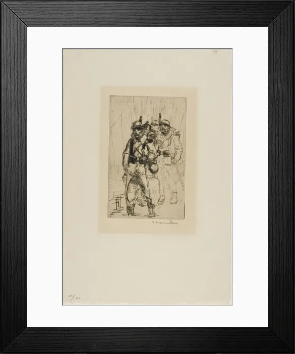 Framed Print : Three Soldiers Walking, c. 1915. Creator: Theophile Alexandre Steinlen Framed Print : Three Soldiers Walking, c. 1915. Creator: Theophile Alexandre Steinlen