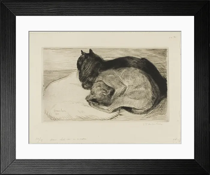 Framed Print : Two Cats on a Cushion, 1914. Creator: Theophile Alexandre Steinlen Framed Print : Two Cats on a Cushion, 1914. Creator: Theophile Alexandre Steinlen